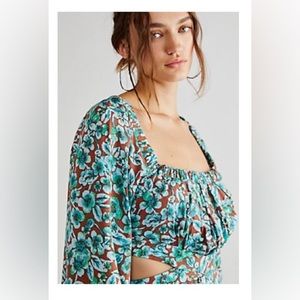 Free People - Jael Printed Mini Dress - Size L - Teal Combo Color!